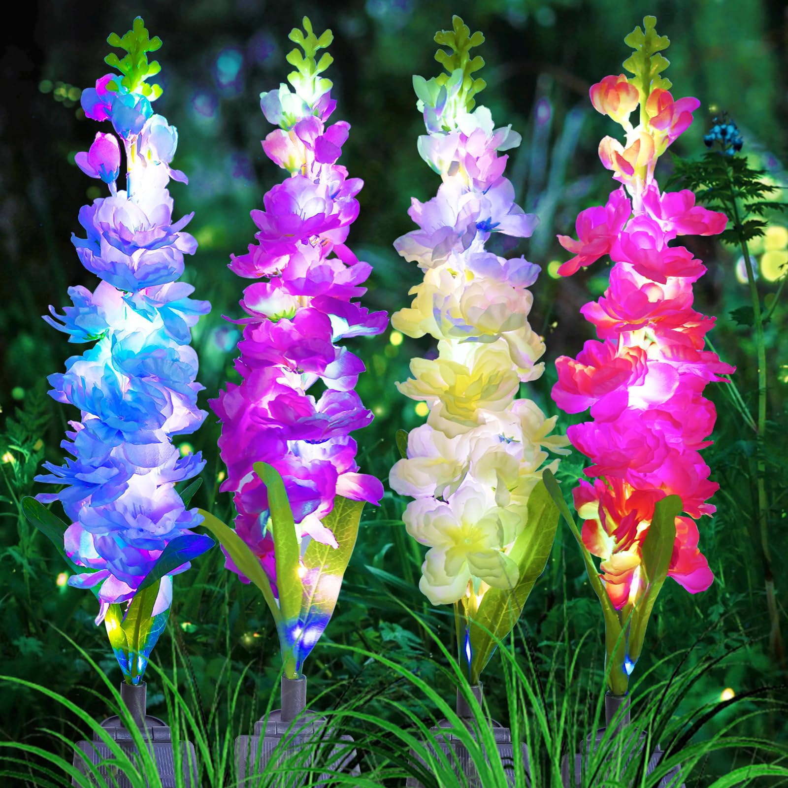 Flower Photography Led Lighting Pack - ソーラーガーデンライト、ソーラーデルフィニウムフラワーライト4パック80LED、防水屋外ライト、2つの照明モード、屋外結婚式、パーティー、庭、庭、パティオ、芝生の装飾に最適