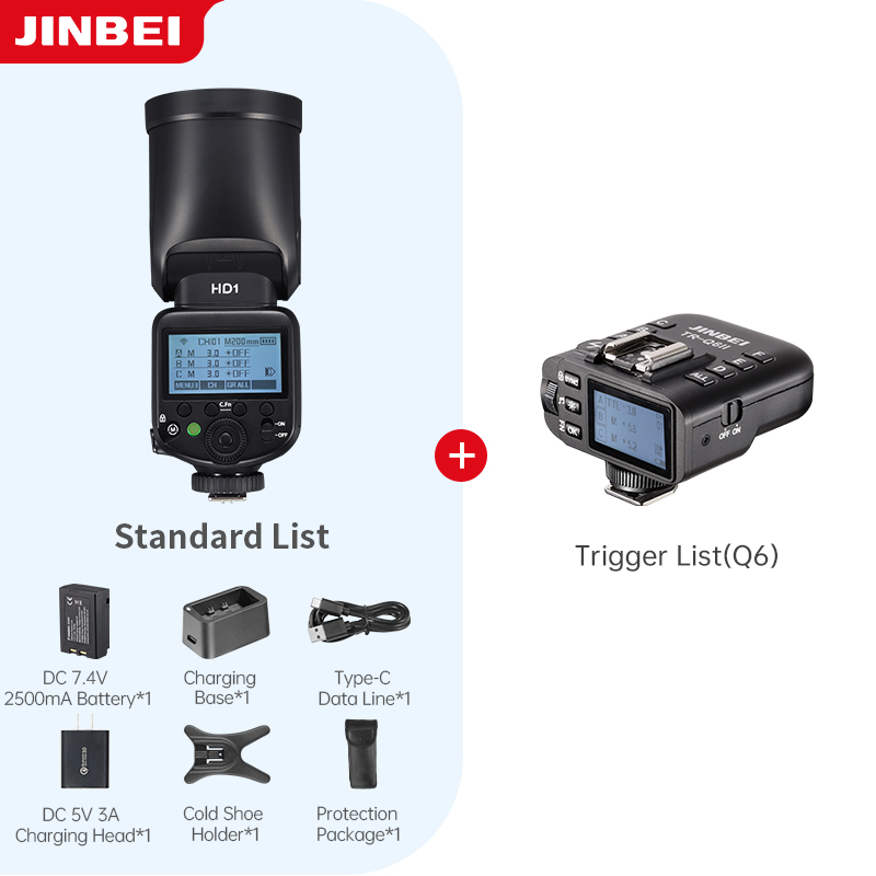 Good Lighting In Photography - JINBEI HD-1カメラフラッシュライト写真撮影用屋外リチウムイオンバッテリー丸型ヘッドHSSスピードライトキット（TR-Q6トリガー付き）良品