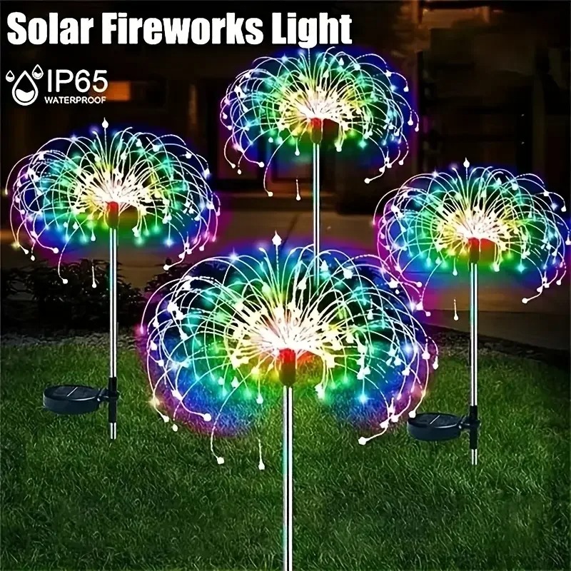 Flower Photography Led Lighting Pack - 1パックソーラー花火芝生ライト屋外用、IP65ソーラーガーデンフラワーフェアリーライト、パティオガーデンクリスマス照明装飾用
