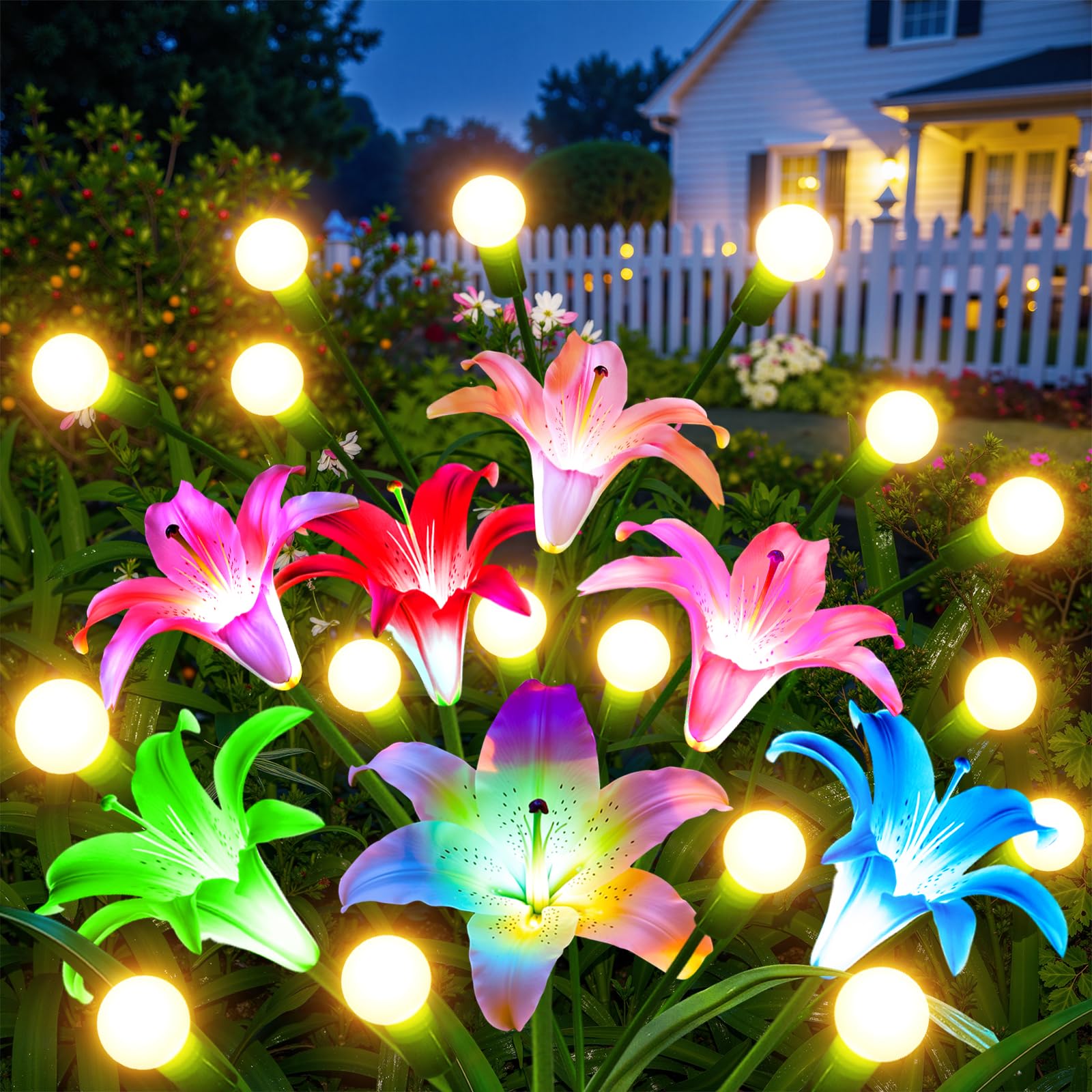 Flower Photography Led Lighting Pack - 2/4パックアップグレードソーラーライト屋外ガーデンデコレーション：ソーラーファイアフライ揺れるライト、色が変わるLEDリリー付き、防水装飾花、庭、パティオ、通路、芝生用、女性へのガーデニングギフト