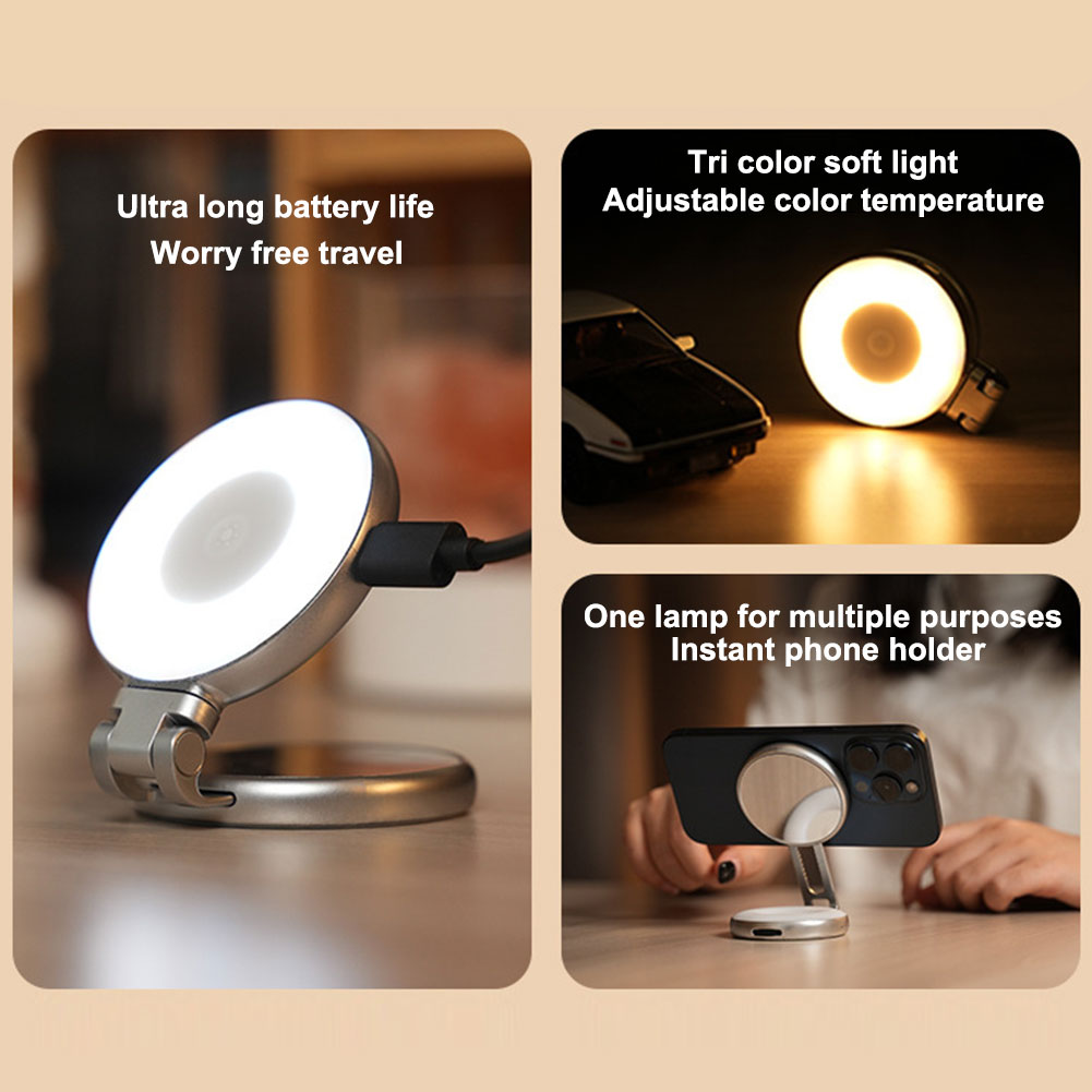 Photography Lighting Video - 3in1 マグネット式自撮りライト ミラー付きLEDフィルライト 旅行用LED携帯電話ライト セルフィー/写真撮影/ビデオ会議用