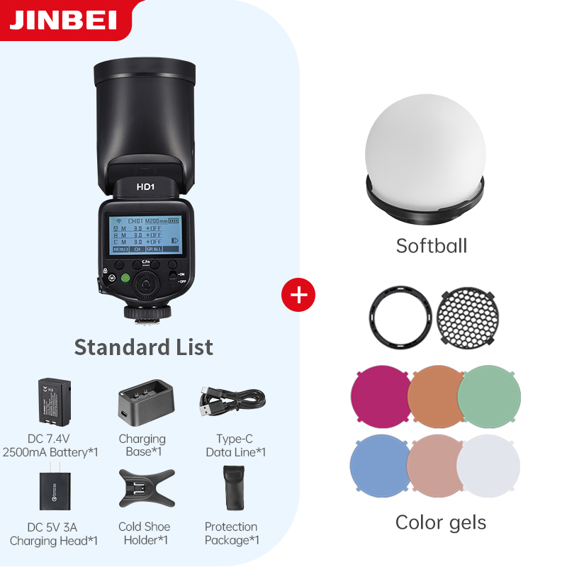 Good Lighting In Photography - JINBEI HD-1カメラフラッシュライト写真撮影用屋外リチウムイオンバッテリー丸型ヘッドHSSスピードライトキット（ソフトボール付き）