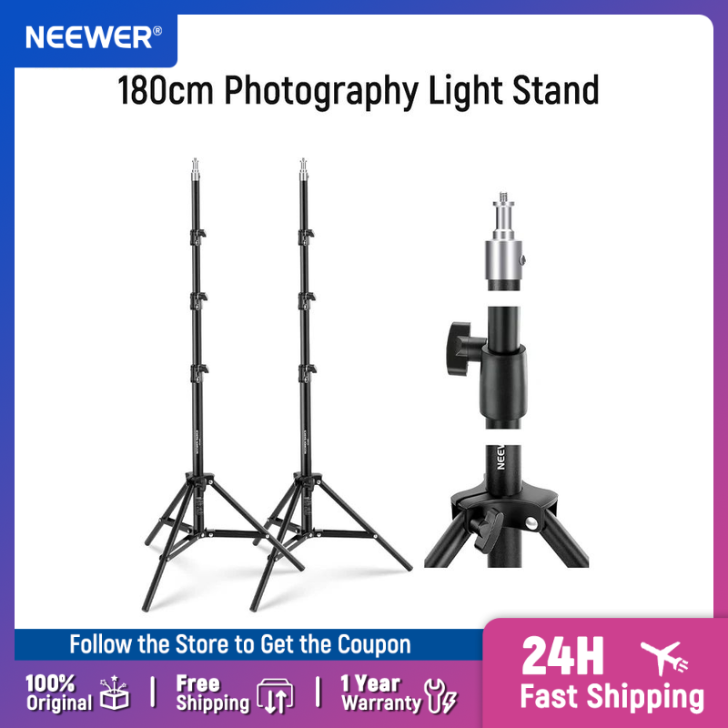 Photography Lighting Basics - NEEWER Basics 6フィート/180cm写真撮影用ライトスタンド2個パック、4段折りたたみ式金属製三脚スタンド（カメラ、リングライト、アクセサリー用）