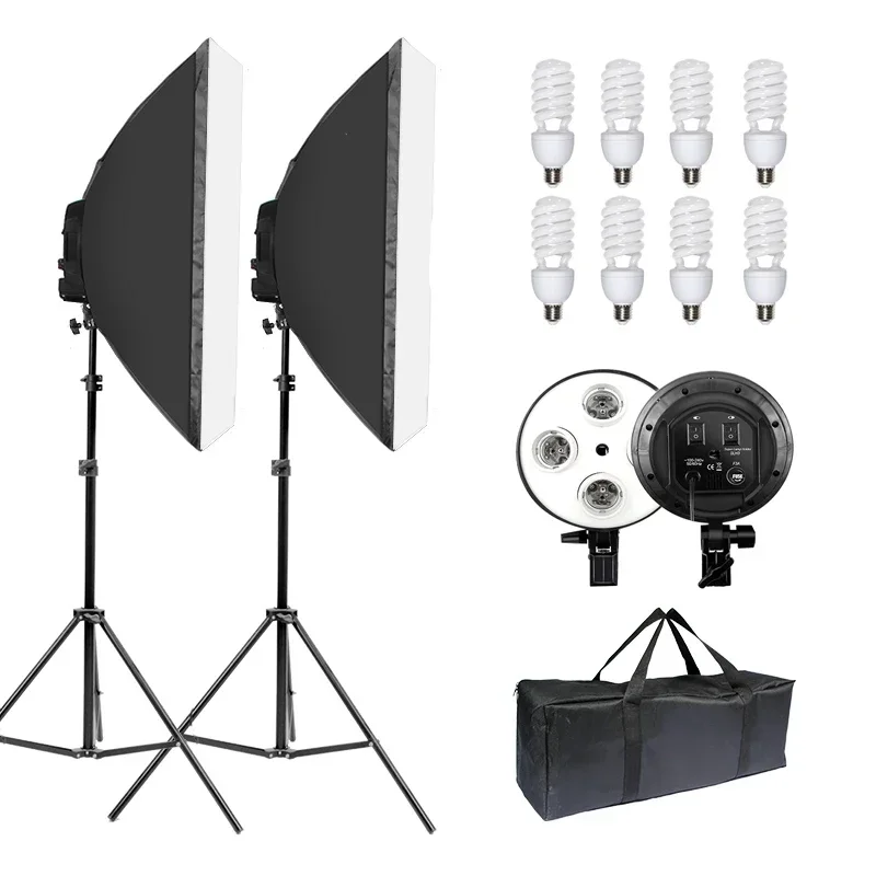 Photography Lighting Portrait - E27 4in1ランプヘッドホルダー付き写真スタジオ照明キット、写真・ビデオポートレート、商品撮影用連続ソフトボックス