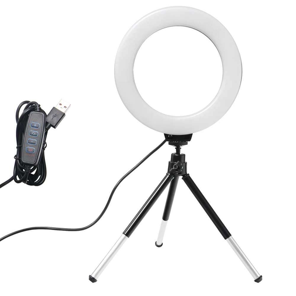 Photography Lighting Youtube - 6 インチミニ自撮りリングライトデスクトップ LED ランプ三脚スタンド付き USB プラグ調光可能な写真撮影ビデオライト