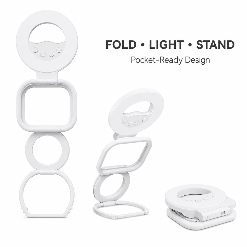 Photography Lighting Video - 折りたたみ式マグネット式スマホ用フィルライトスタンド 60個のLEDライト 3色モード 10段階の明るさ調整 セルフィー、ビデオ、ライブストリーミング、旅行に最適