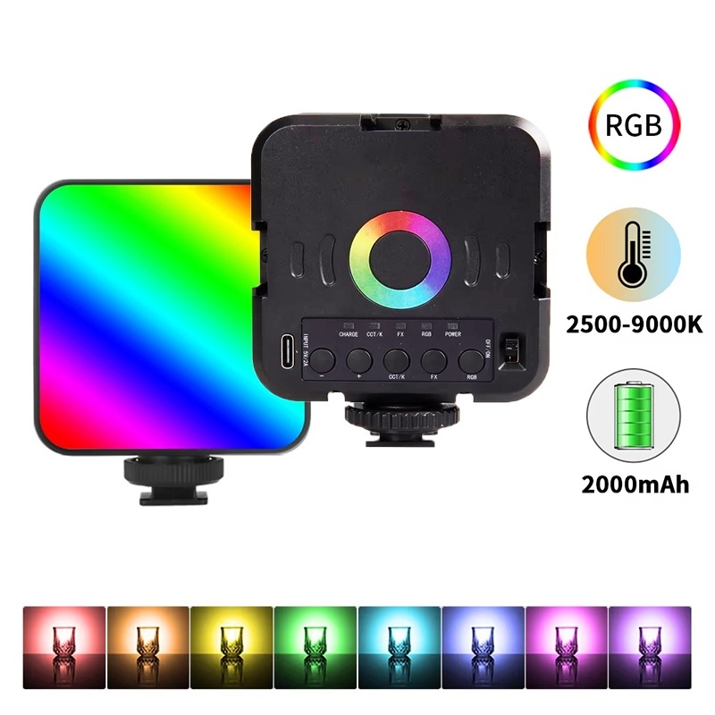 Photography Lighting Video - ポータブルミニRGBビデオライト、写真撮影用6500K LEDフィルライト、調光可能ホットシューマウントアダプター、キヤノン/ニコン/ソニーDSLRカメラ用