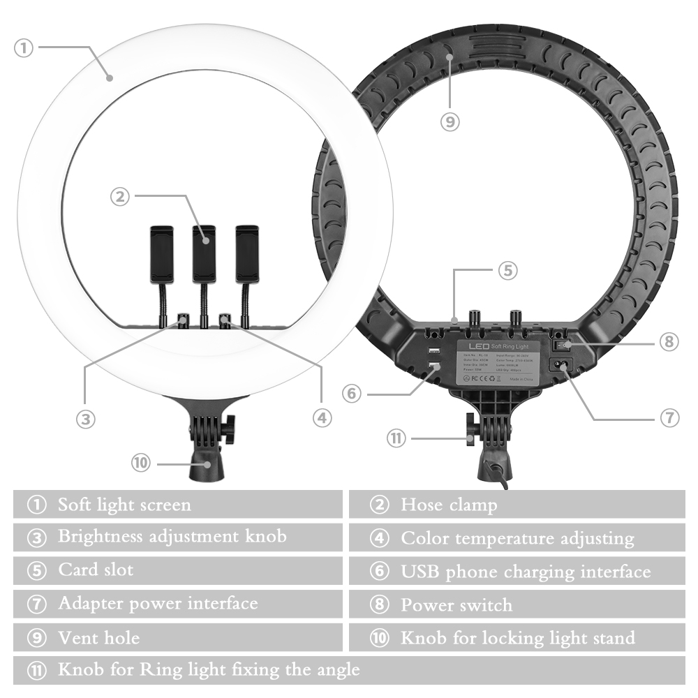 SH 18インチノブリングライトLEDセルフィービデオランプ - Photography Lighting Youtube のレビューと価格