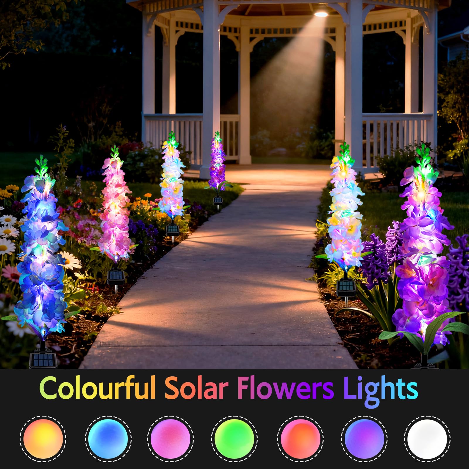 ソーラーガーデンライト、ソーラーデルフィニウムフラワーライト - Flower Photography Led Lighting Pack のレビューと価格