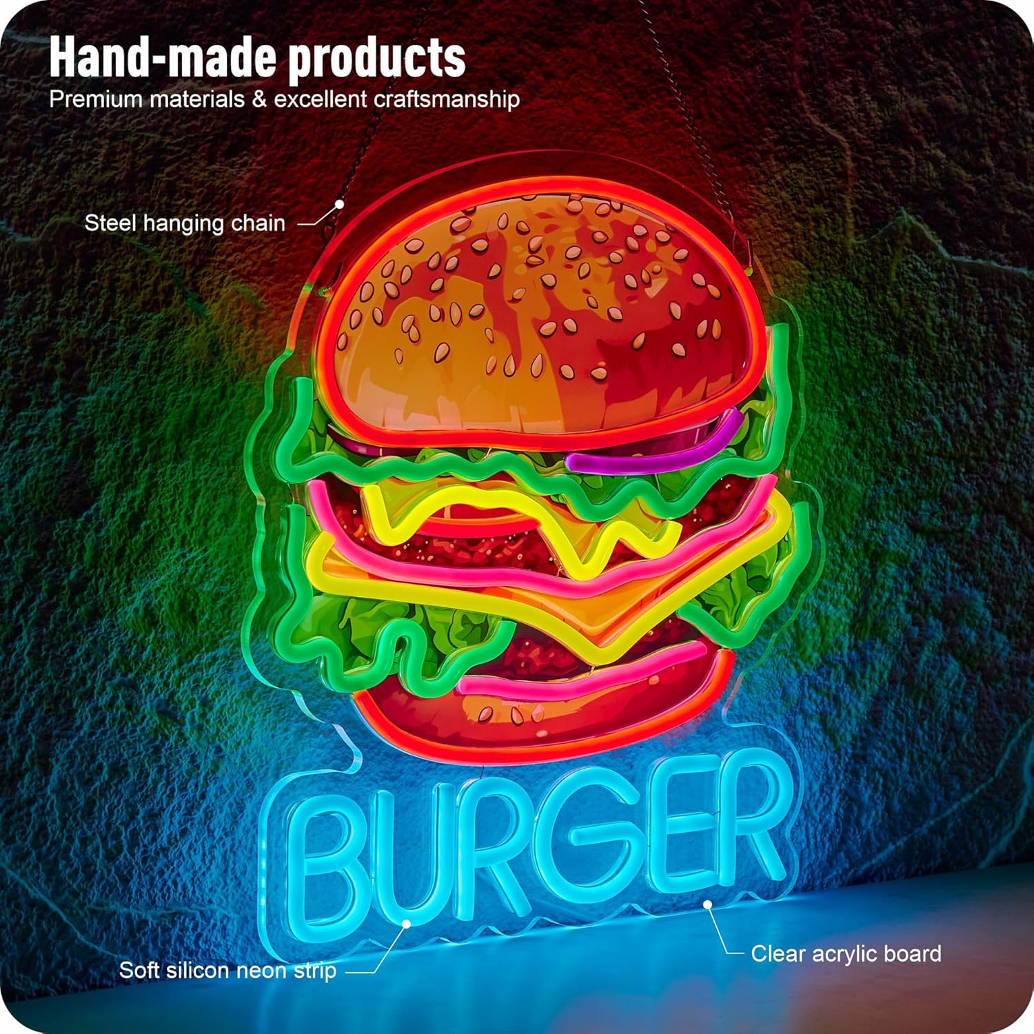 バーガーネオンサイン ビジネスアート ウォールライト USB - Photography Lighting For Food のレビューと価格