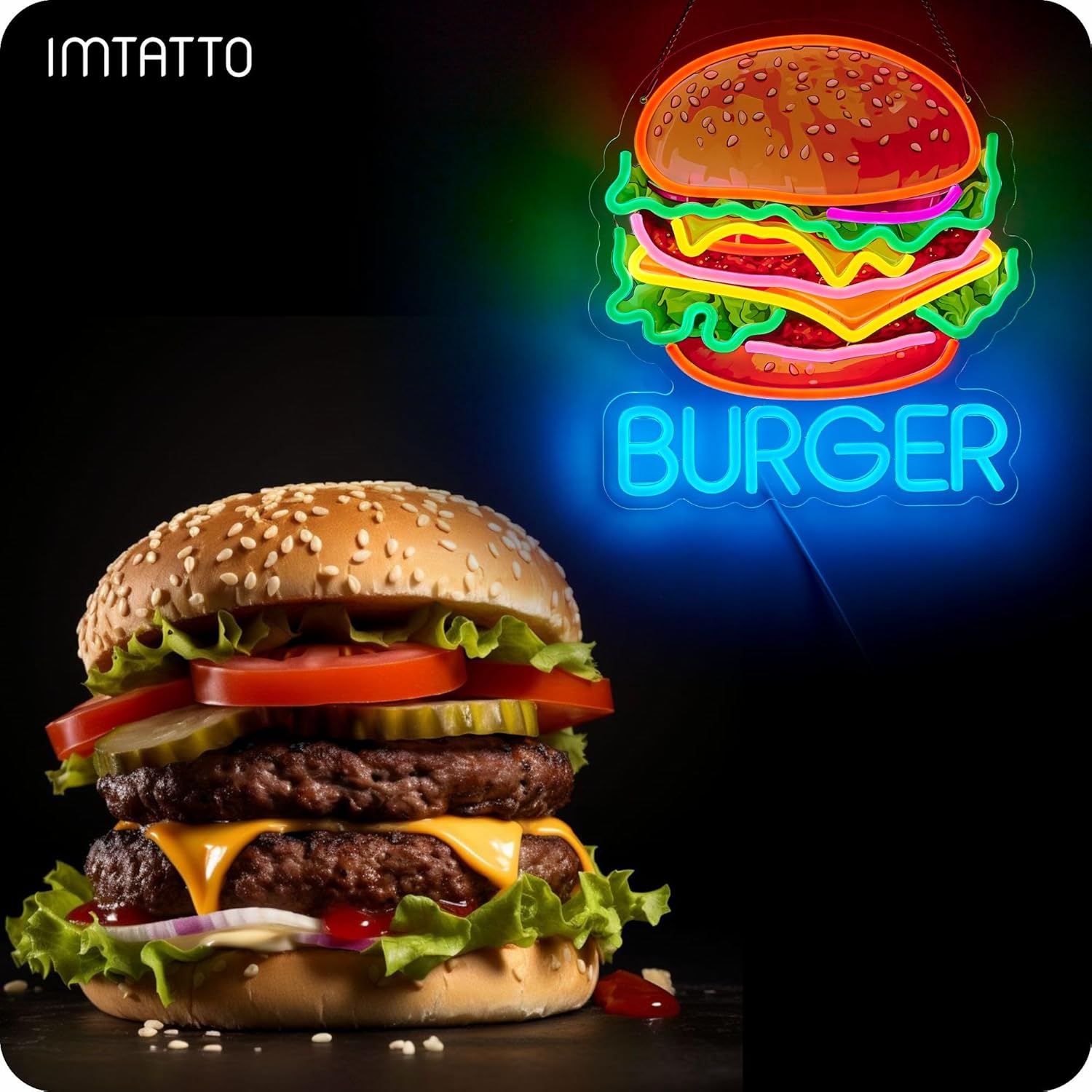 バーガーネオンサイン ビジネスアート ウォールライト USB - Photography Lighting For Food のレビューと価格