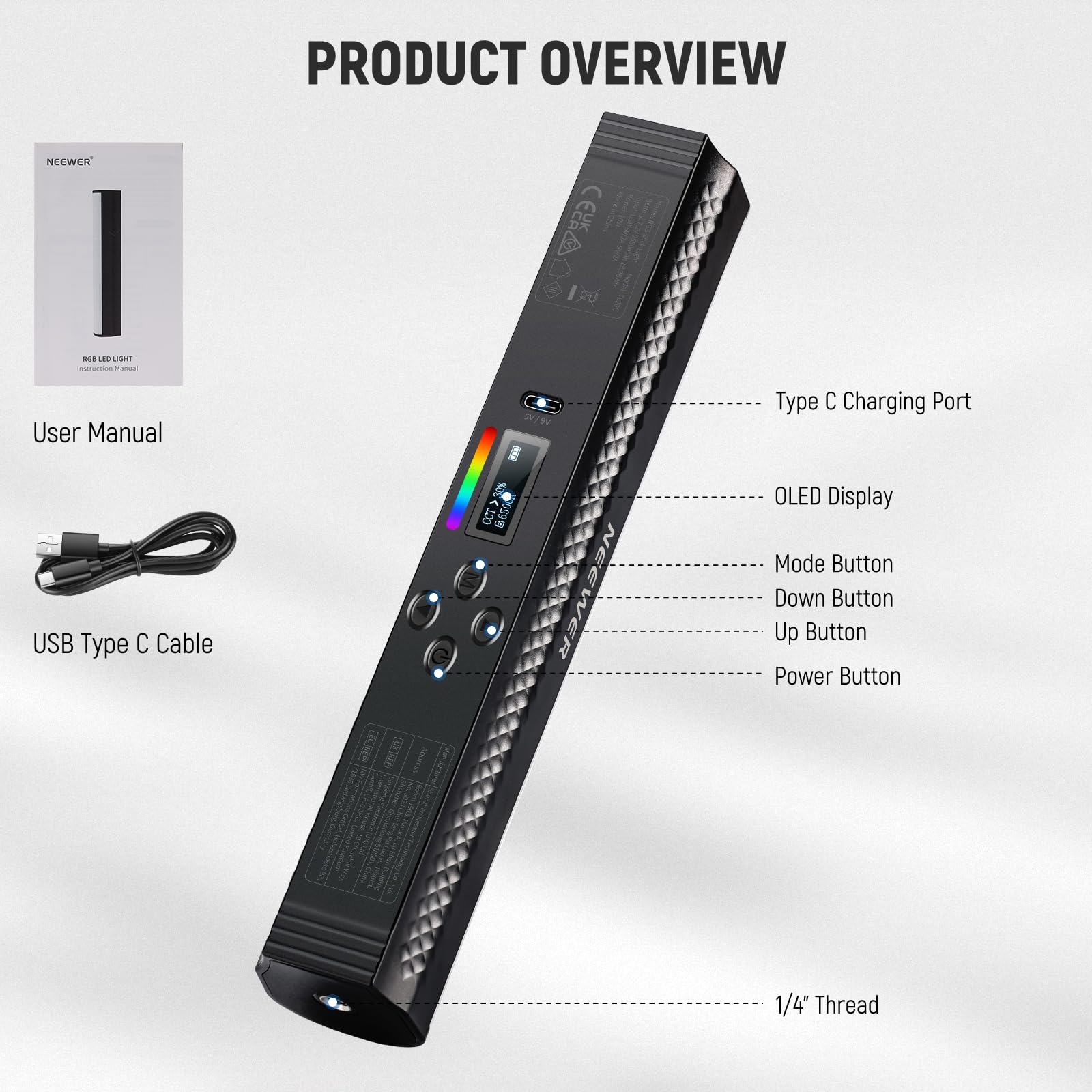 NEEWER RGBライトワンド、アプリ制御、マグネット式ハ - Photography Lighting Youtube のレビューと価格