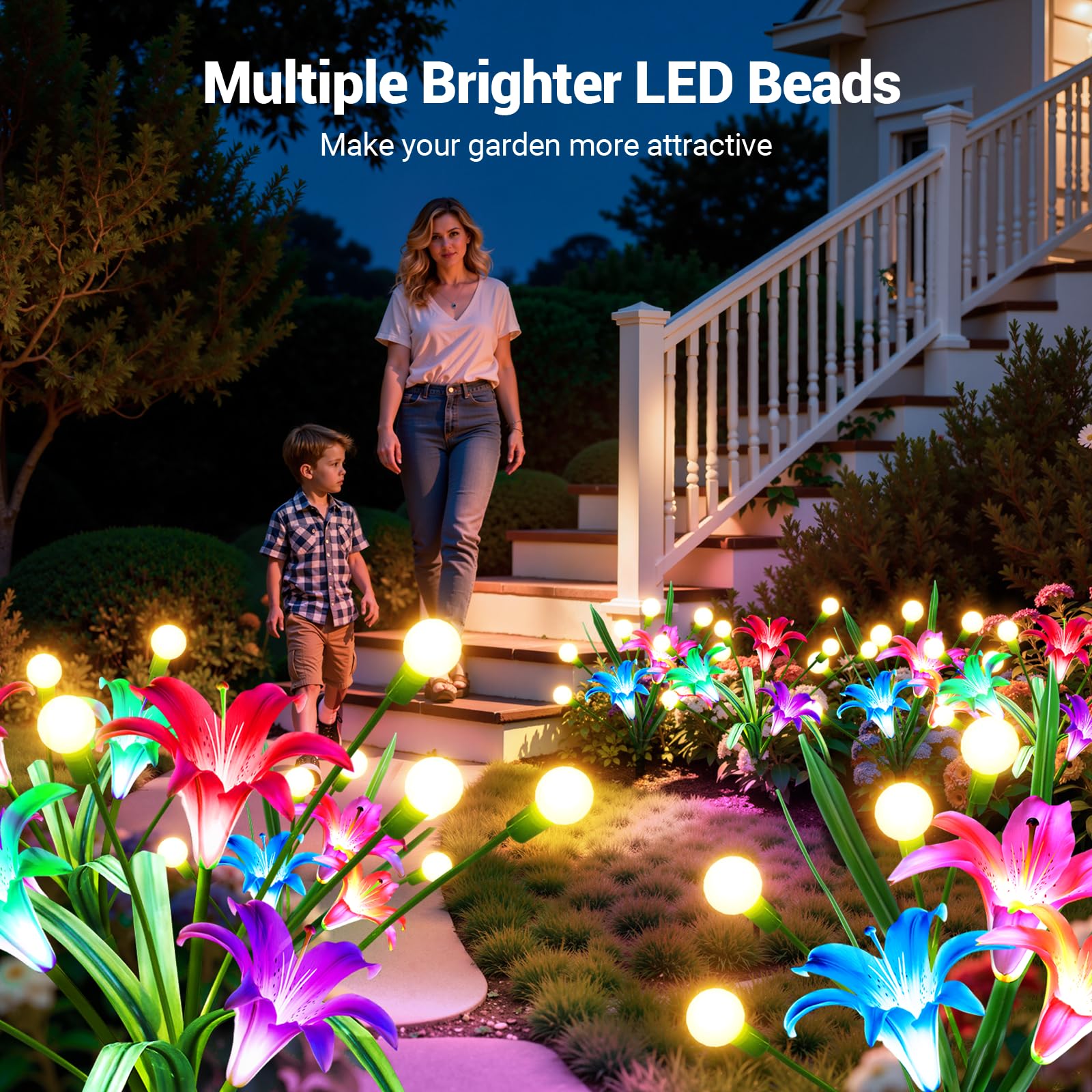 2/4パックアップグレードソーラーライト屋外ガーデンデコレー - Flower Photography Led Lighting Pack のレビューと価格