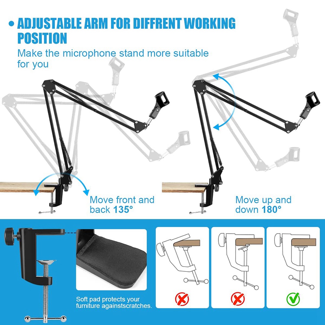 NALFI-マイクスタンド、調節可能なデスクサスペンションシ - Boom Arm Stand のレビューと価格