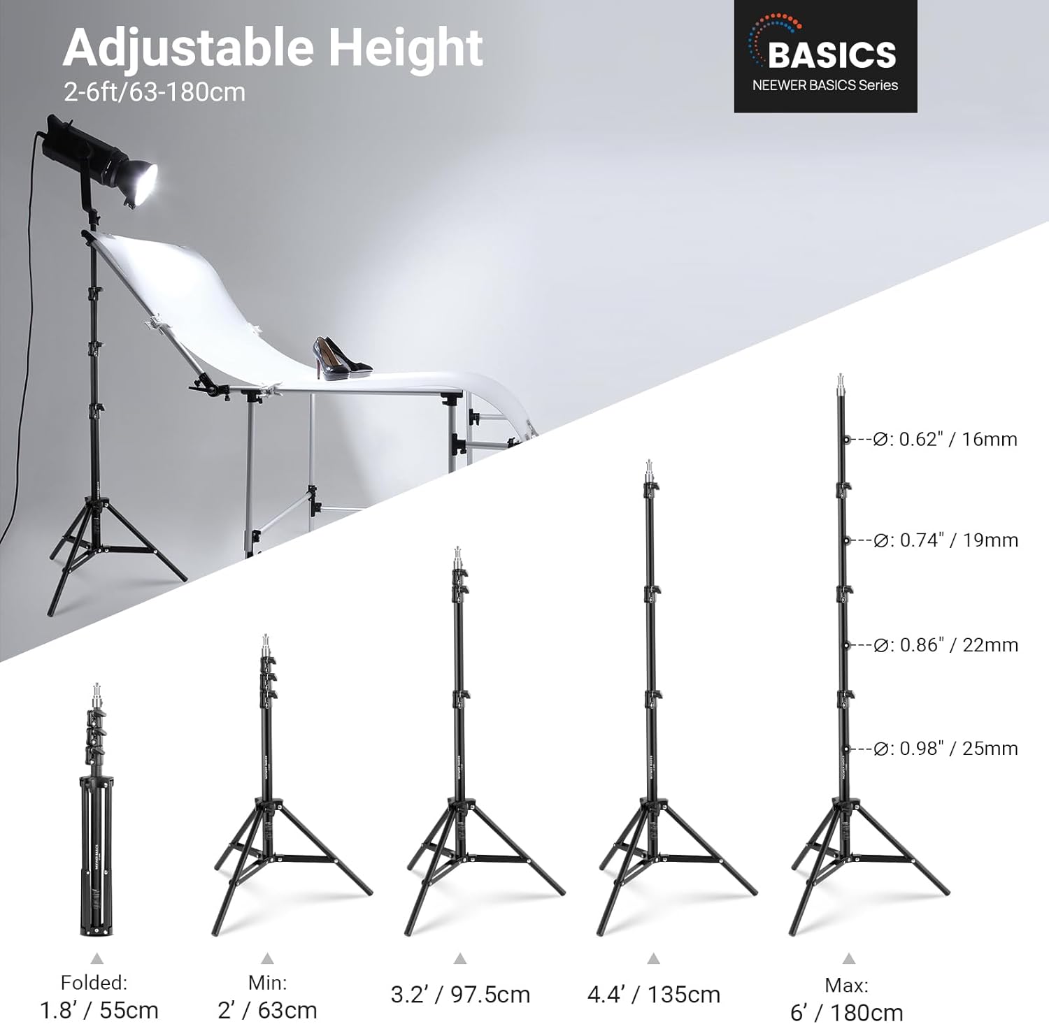 NEEWER Basics 6フィート/180cm写真撮影用 - Photography Lighting Basics のレビューと価格